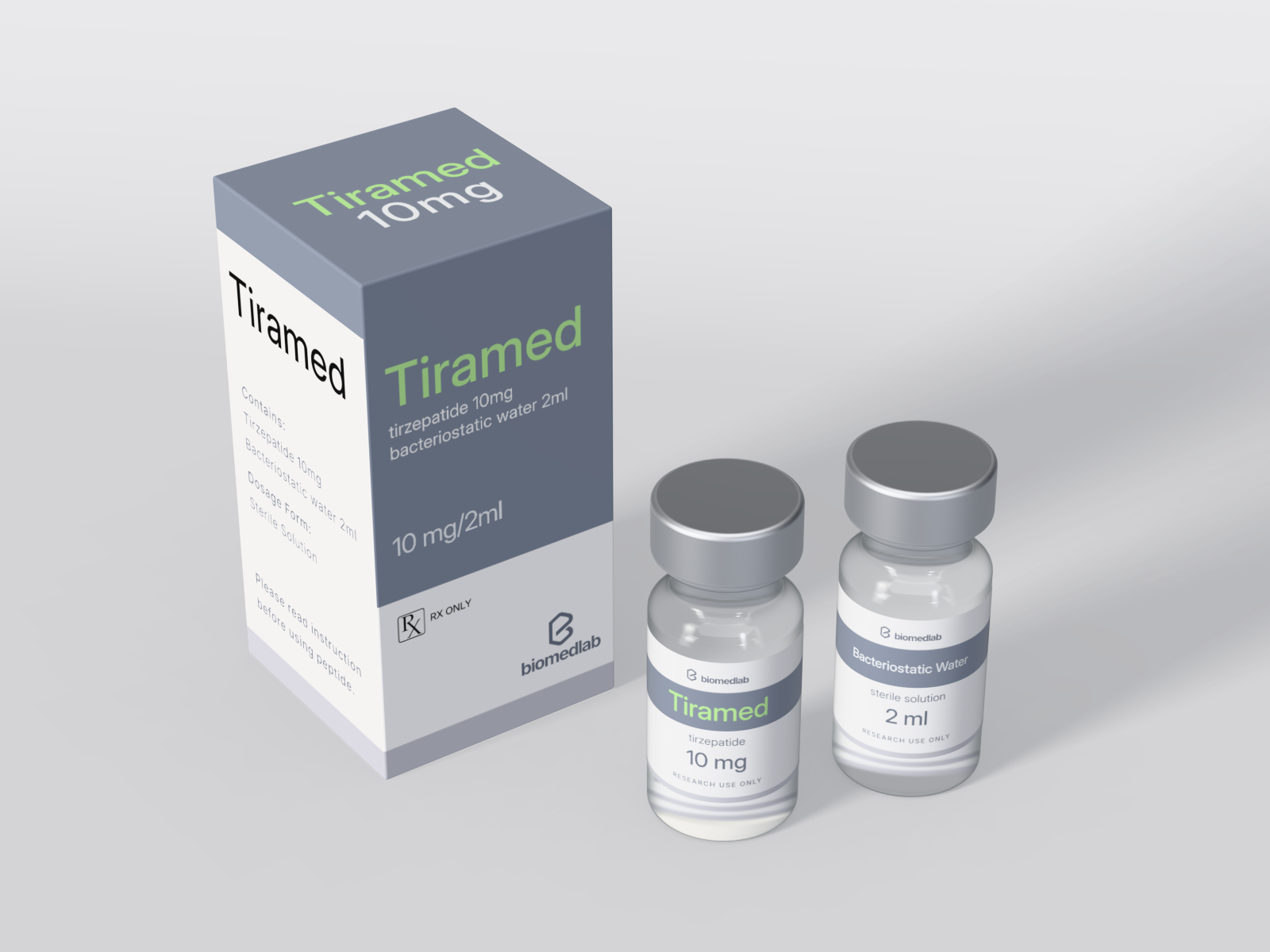 Tiramed 10 mg box with peptide and bacteriostatic water vials